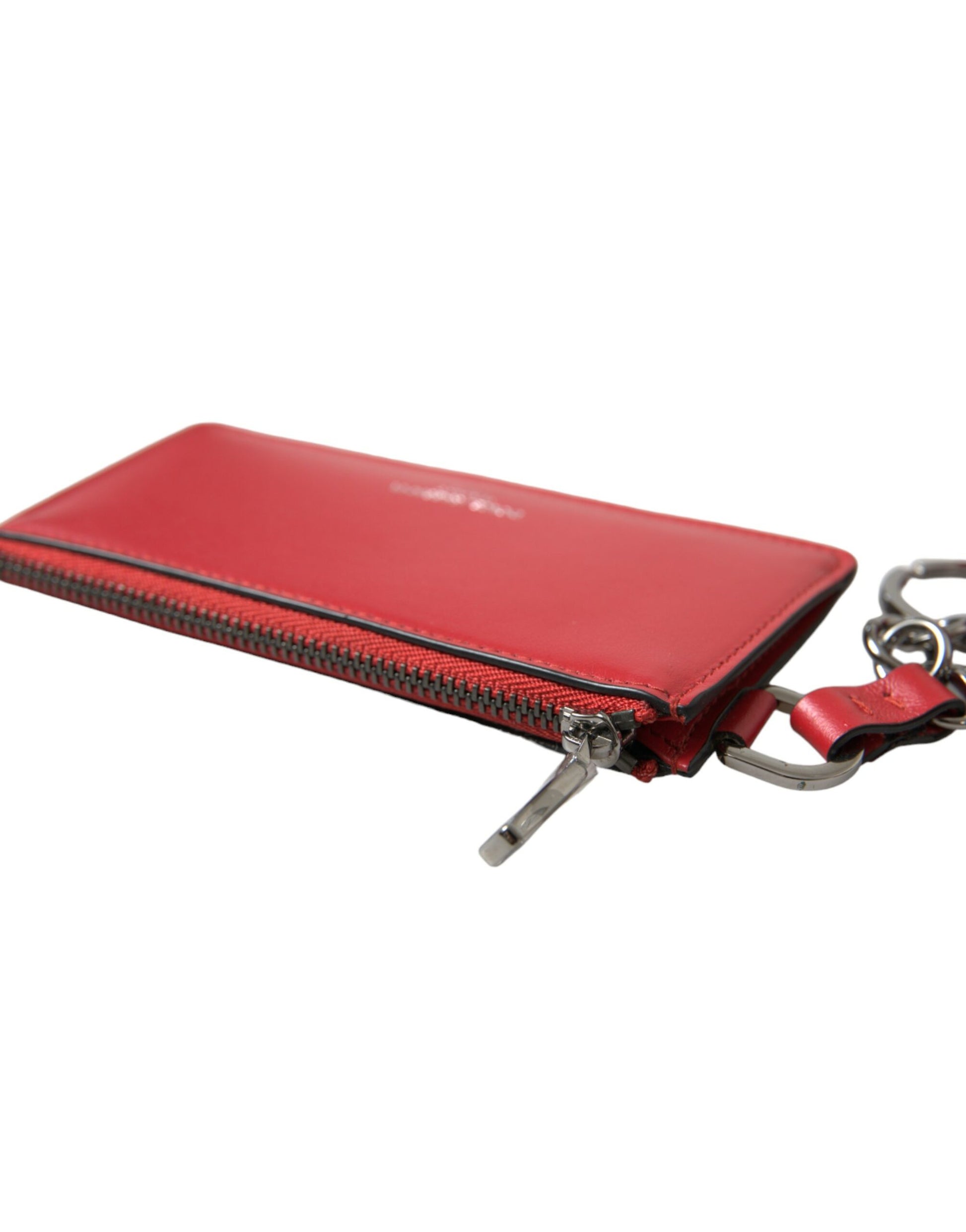 Dolce & Gabbana Red Leather Silver Metal Logo Strap Pouch Airpods Case - ClickThatClicks 