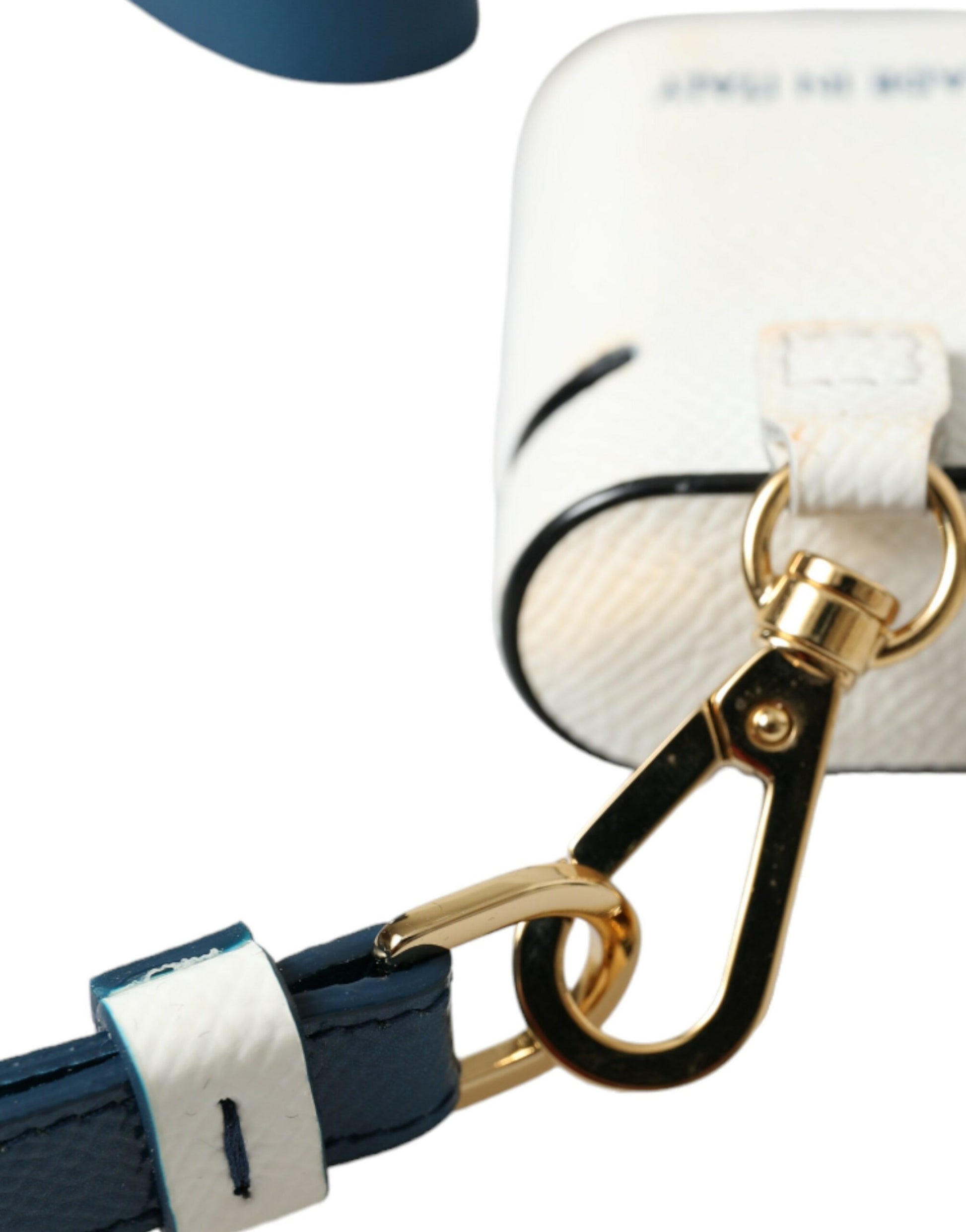 Dolce & Gabbana White Blue Calf Leather Logo Print Strap Airpods Case - ClickThatClicks 