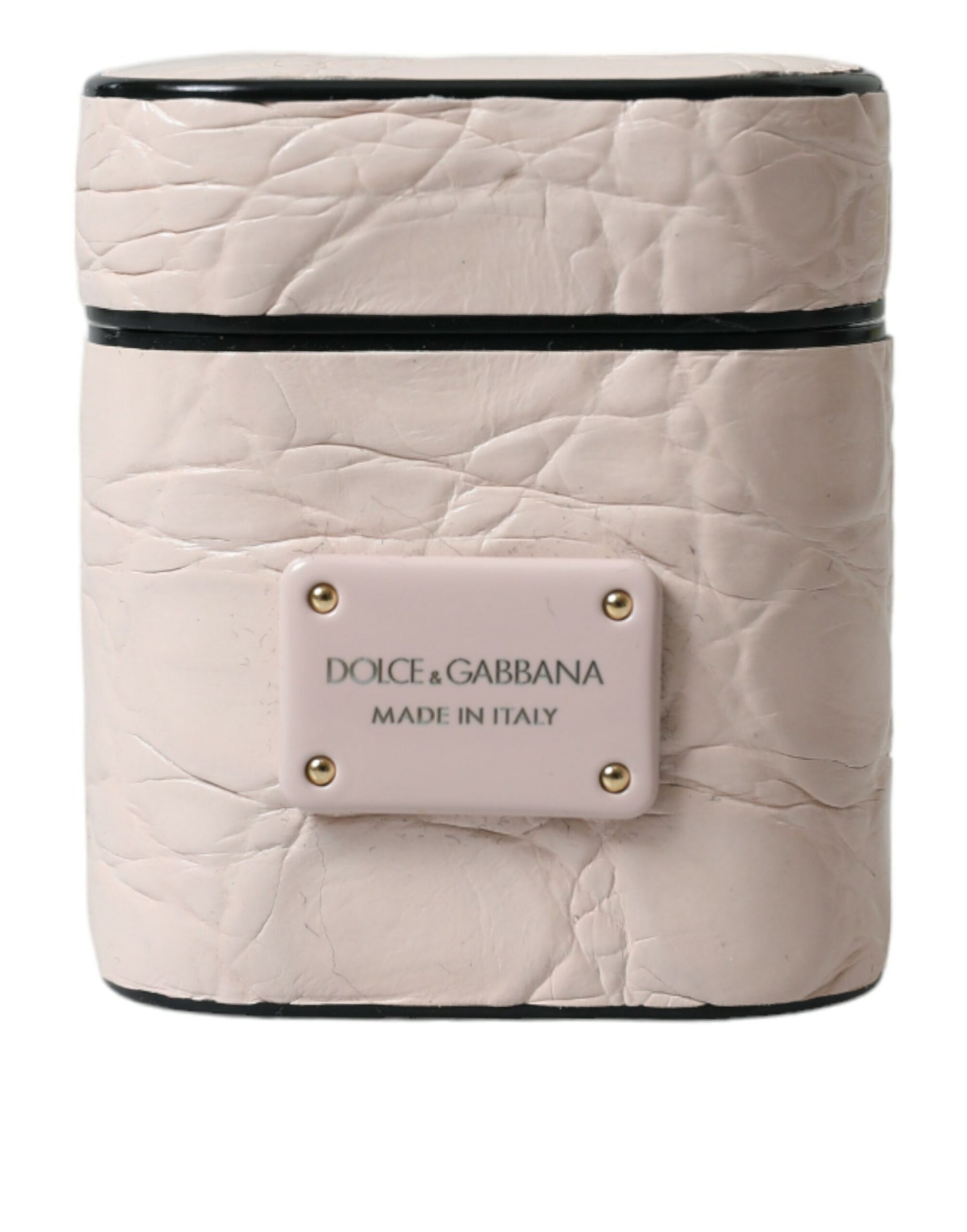 Dolce & Gabbana Light Pink Calf Leather Metal Logo Plaque Airpods Case - ClickThatClicks 