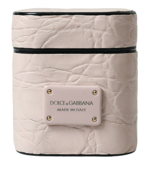 Dolce & Gabbana Light Pink Calf Leather Metal Logo Plaque Airpods Case - ClickThatClicks 