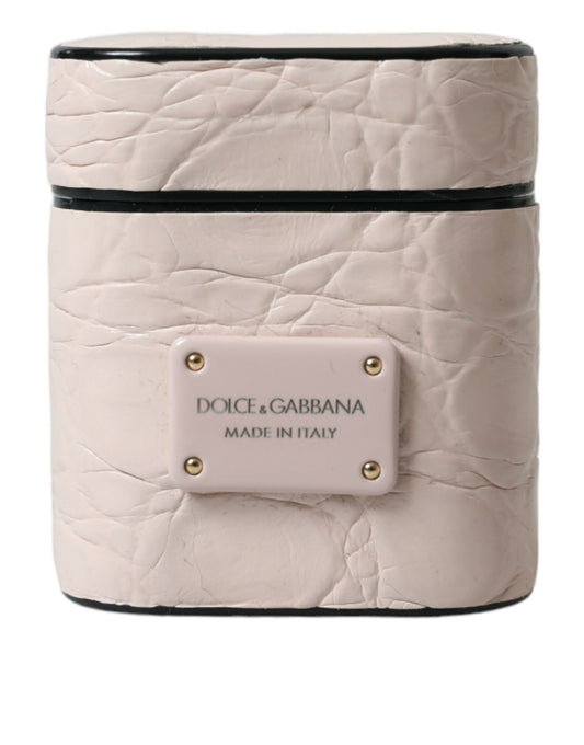 Dolce & Gabbana Light Pink Calf Leather Metal Logo Plaque Airpods Case - ClickThatClicks 