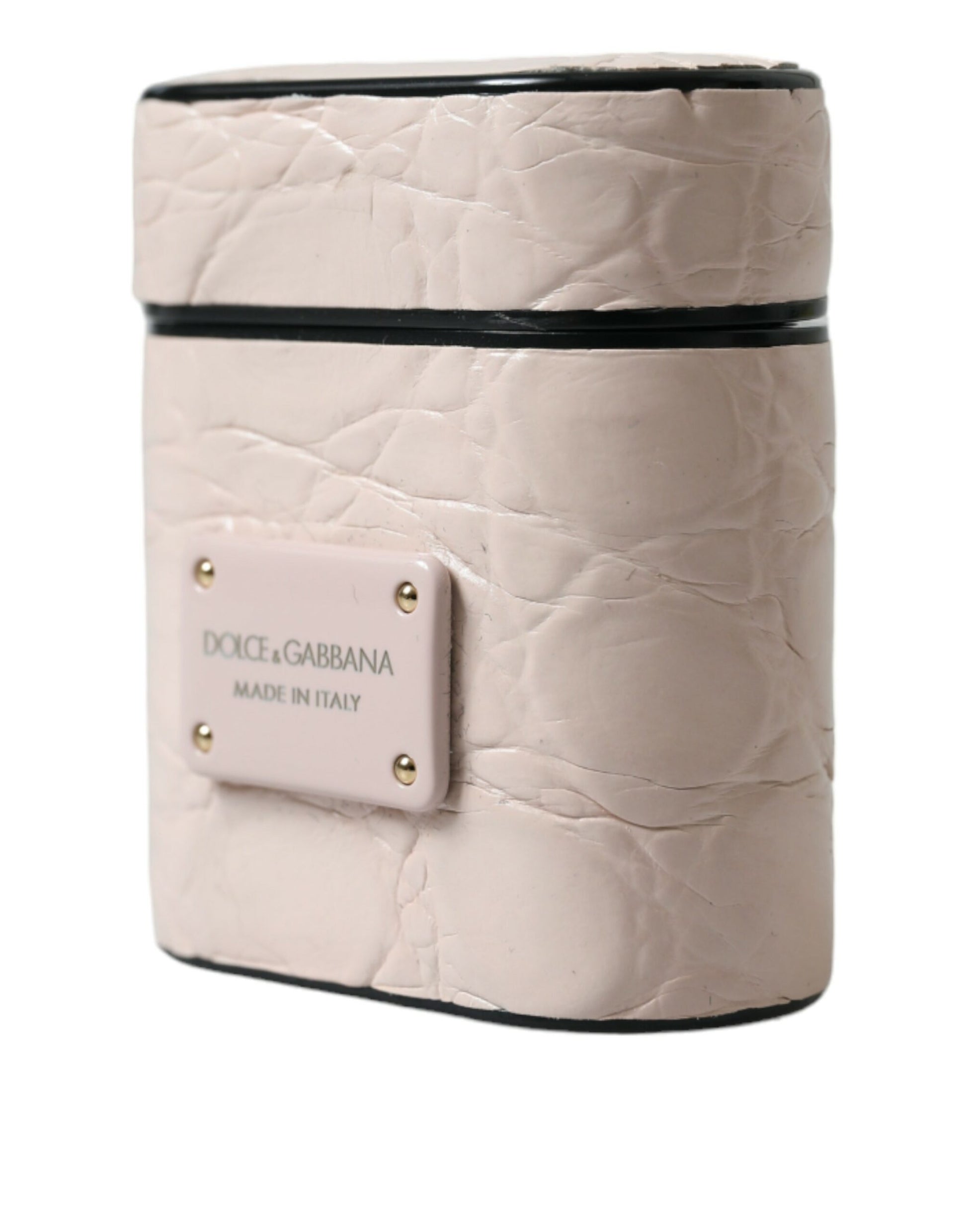 Dolce & Gabbana Light Pink Calf Leather Metal Logo Plaque Airpods Case - ClickThatClicks 