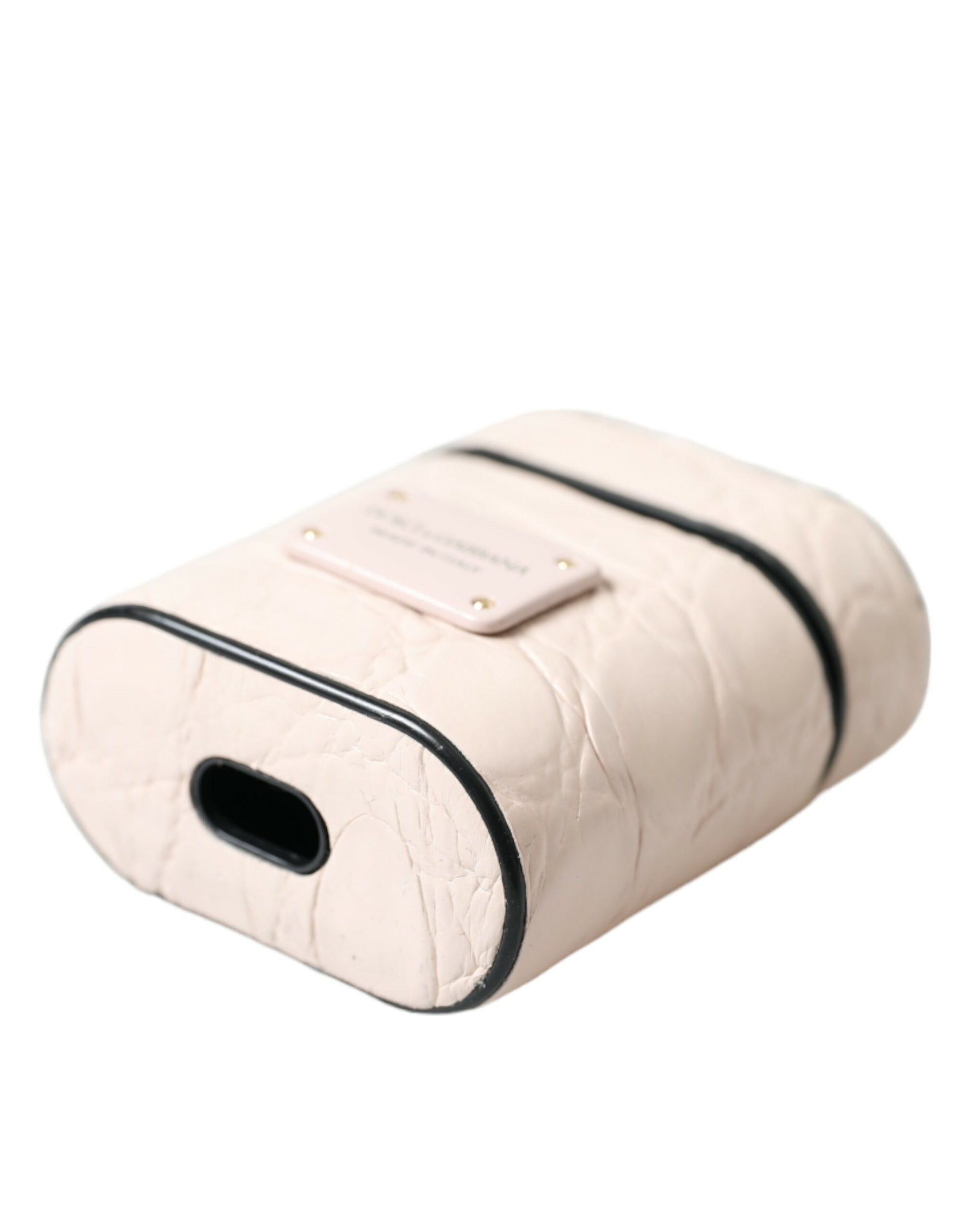 Dolce & Gabbana Light Pink Calf Leather Metal Logo Plaque Airpods Case - ClickThatClicks 