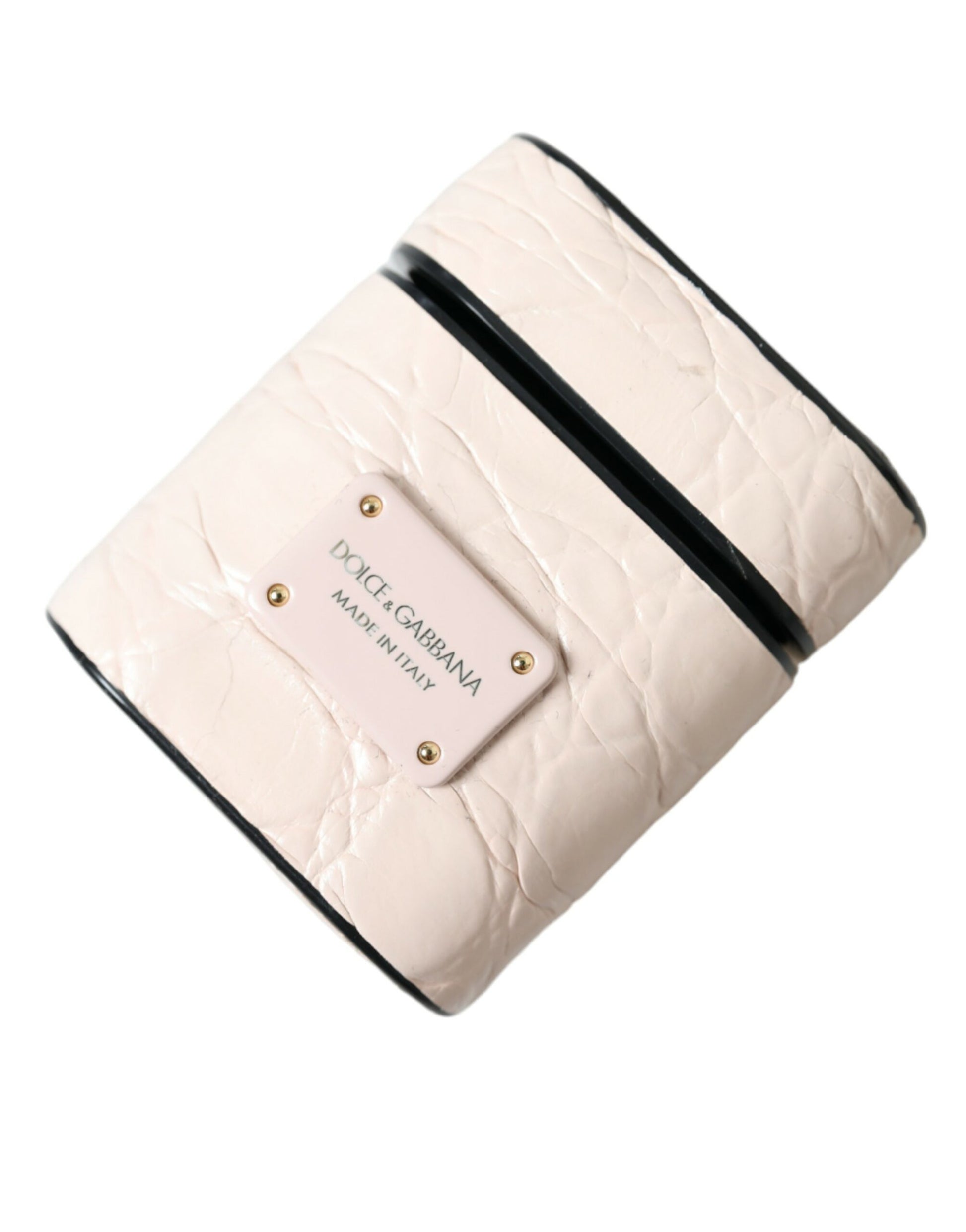 Dolce & Gabbana Light Pink Calf Leather Metal Logo Plaque Airpods Case - ClickThatClicks 