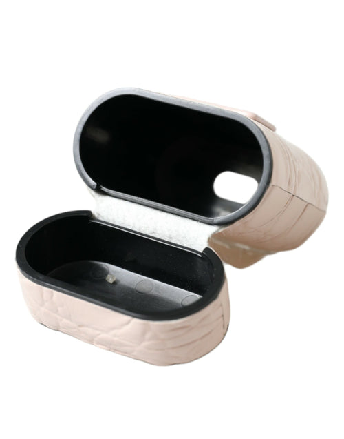 Dolce & Gabbana Light Pink Calf Leather Metal Logo Plaque Airpods Case - ClickThatClicks 