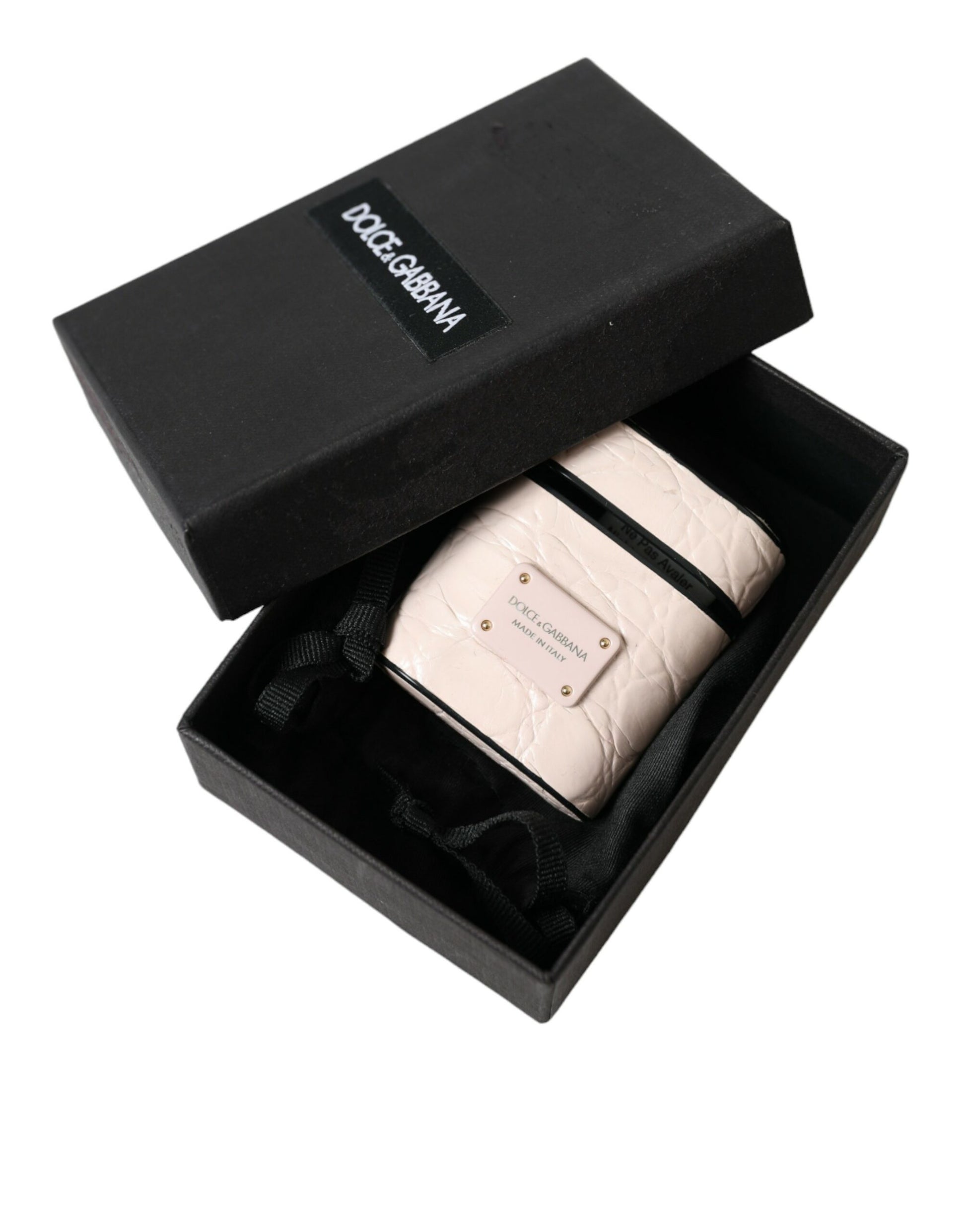 Dolce & Gabbana Light Pink Calf Leather Metal Logo Plaque Airpods Case - ClickThatClicks 