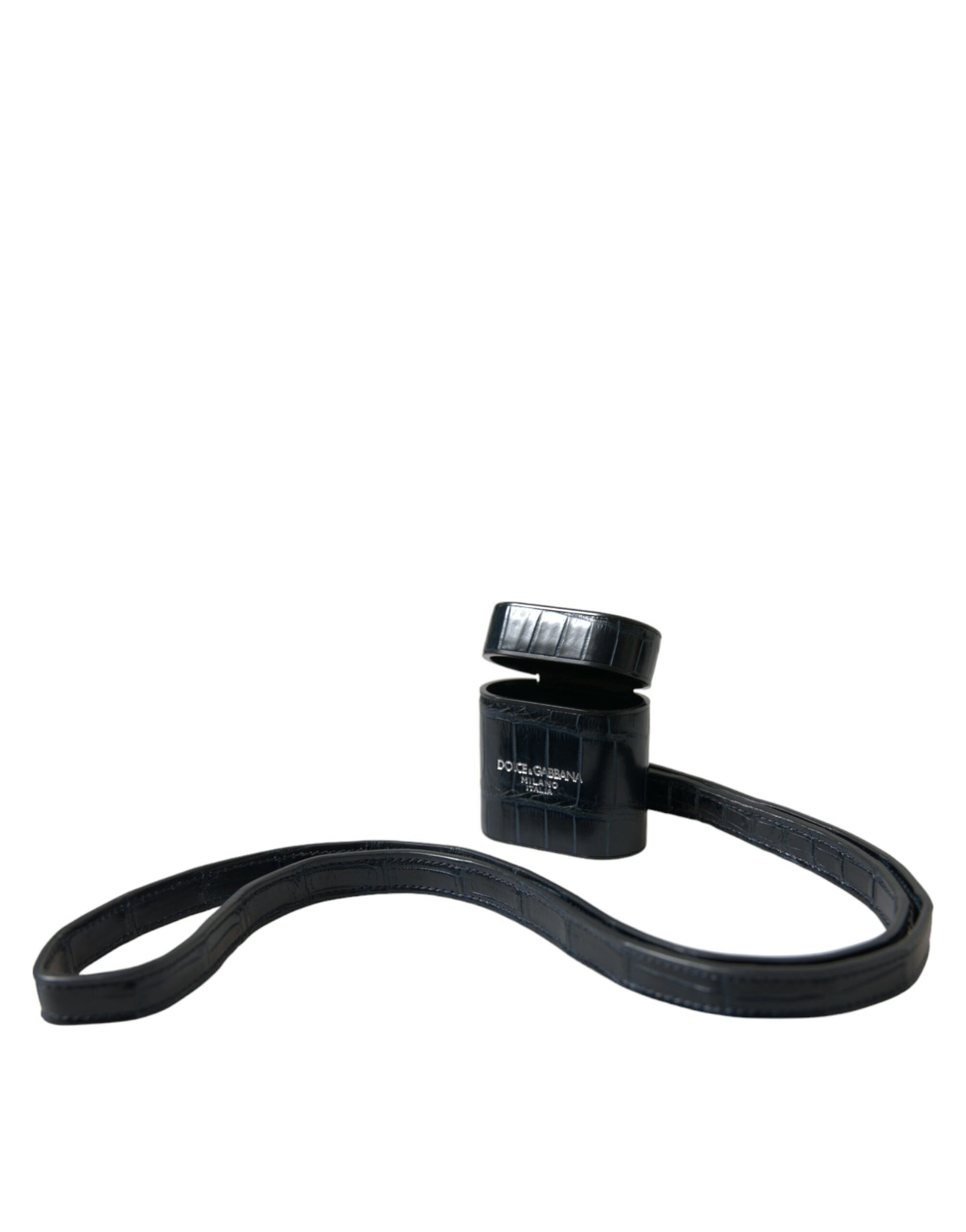 Dolce & Gabbana Black Crocodile Leather Silver Metal Logo Airpods Case - ClickThatClicks 