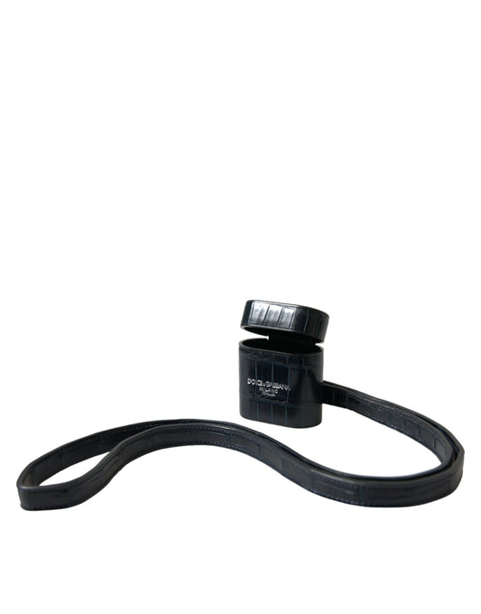 Dolce & Gabbana Black Crocodile Leather Silver Metal Logo Airpods Case - ClickThatClicks 