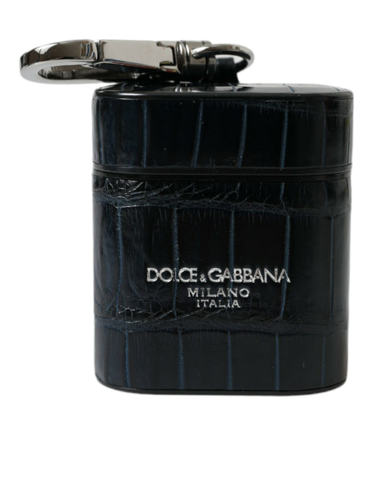 Dolce & Gabbana Black Crocodile Leather Silver Metal Logo Airpods Case - ClickThatClicks 