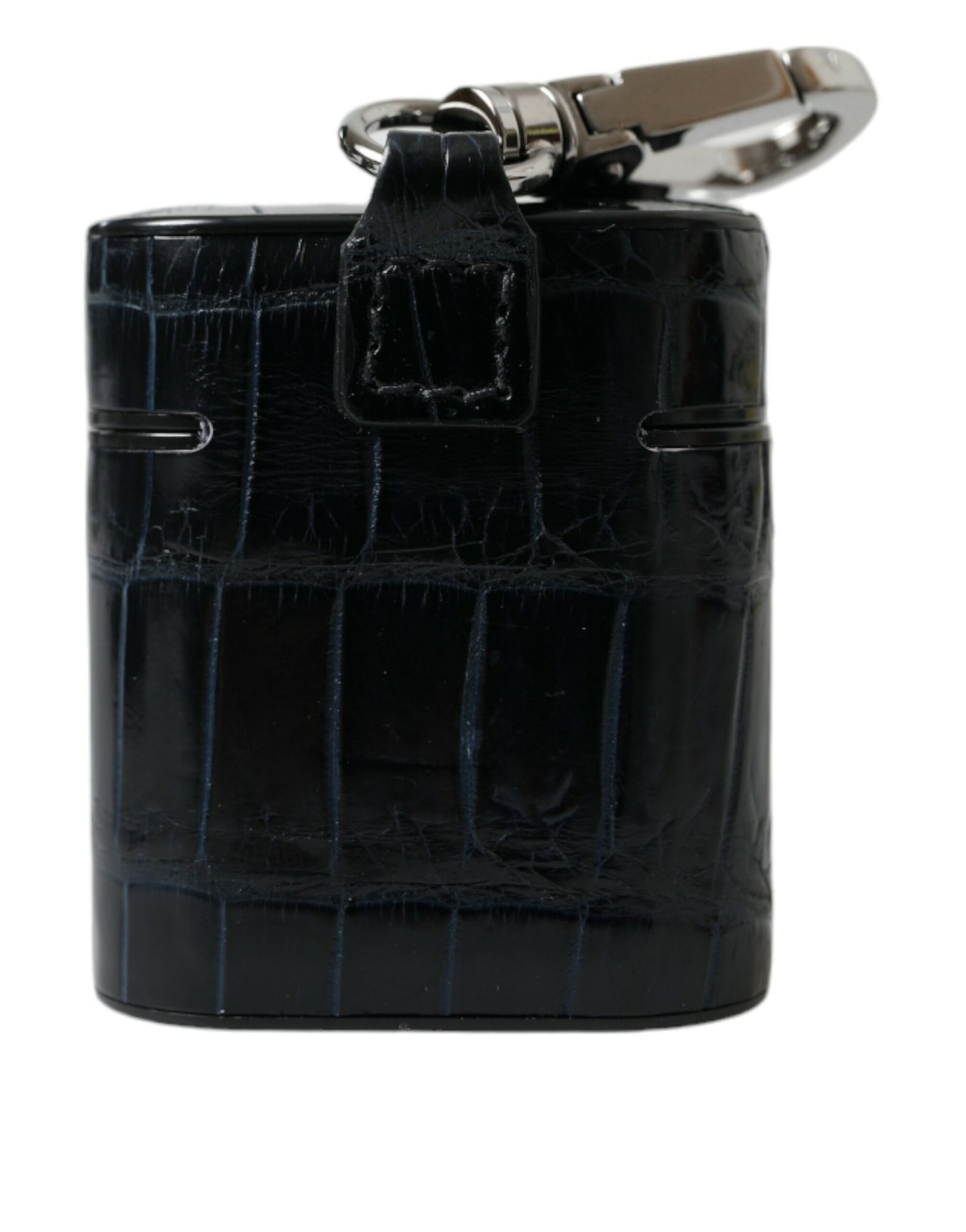 Dolce & Gabbana Black Crocodile Leather Silver Metal Logo Airpods Case - ClickThatClicks 