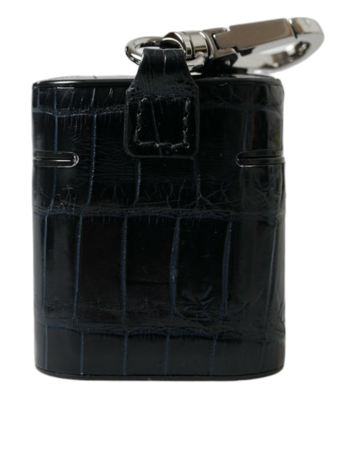 Dolce & Gabbana Black Crocodile Leather Silver Metal Logo Airpods Case - ClickThatClicks 