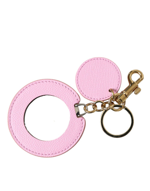 Dolce & Gabbana Pink Calf Leather Gold Metal Logo Print Keyring Keychain - ClickThatClicks 