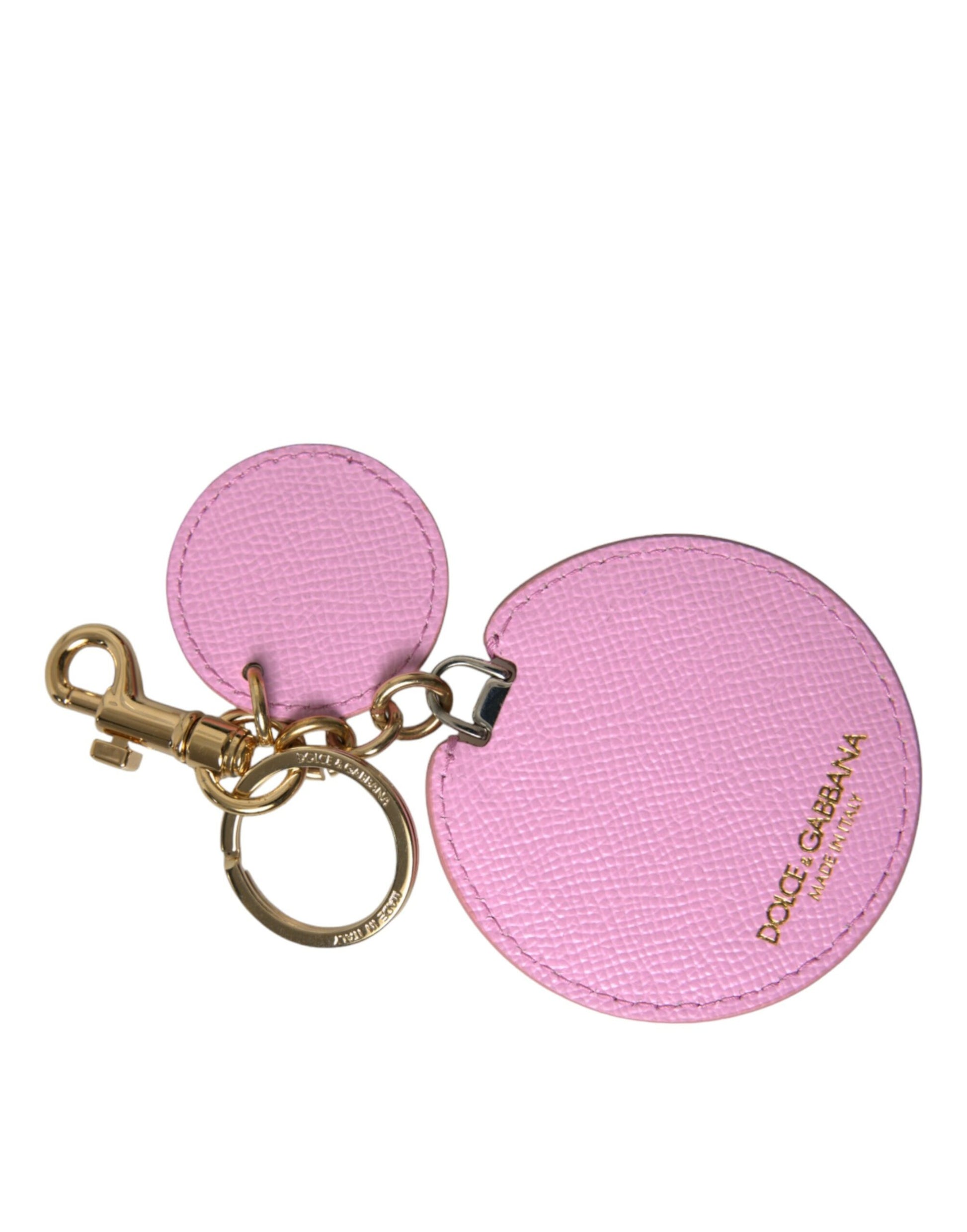 Dolce & Gabbana Pink Calf Leather Gold Metal Logo Print Keyring Keychain - ClickThatClicks 