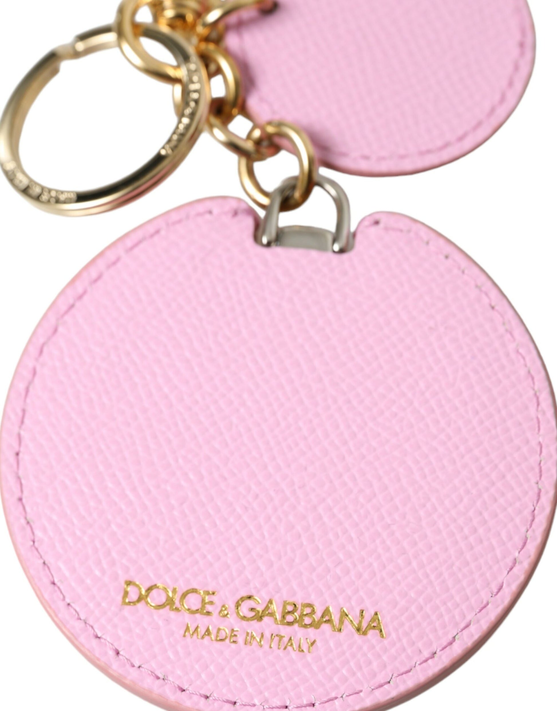 Dolce & Gabbana Pink Calf Leather Gold Metal Logo Print Keyring Keychain - ClickThatClicks 