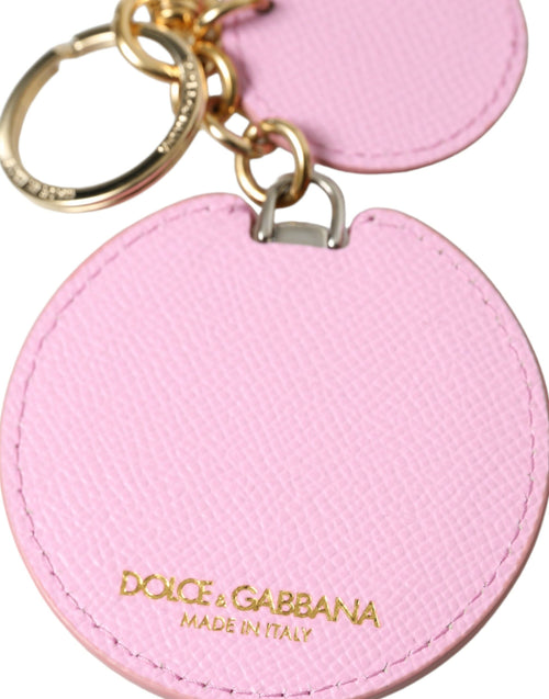 Dolce & Gabbana Pink Calf Leather Gold Metal Logo Print Keyring Keychain - ClickThatClicks 