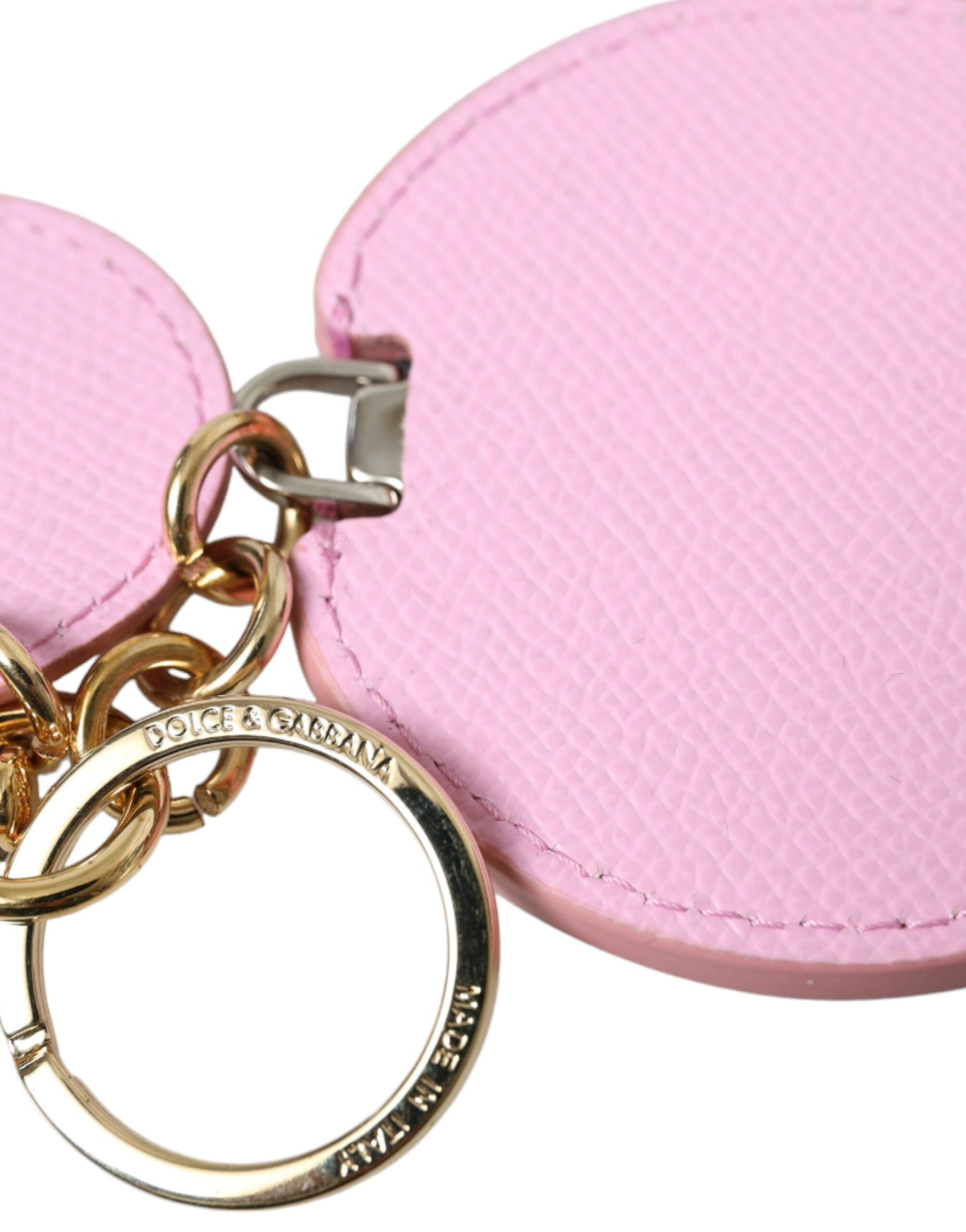 Dolce & Gabbana Pink Calf Leather Gold Metal Logo Print Keyring Keychain - ClickThatClicks 