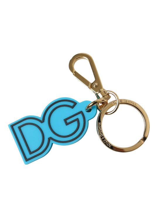 Dolce & Gabbana Blue Rubber Gold Tone Metal DG Logo Keyring Keychain - ClickThatClicks 