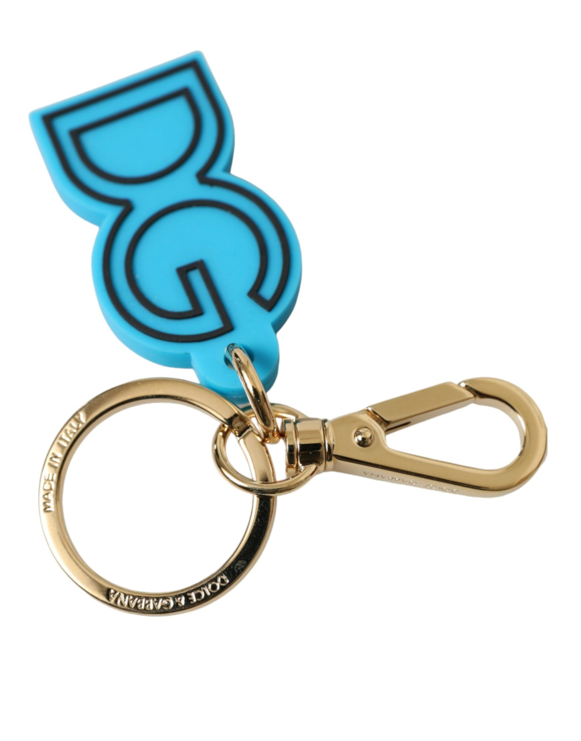 Dolce & Gabbana Blue Rubber Gold Tone Metal DG Logo Keyring Keychain - ClickThatClicks 