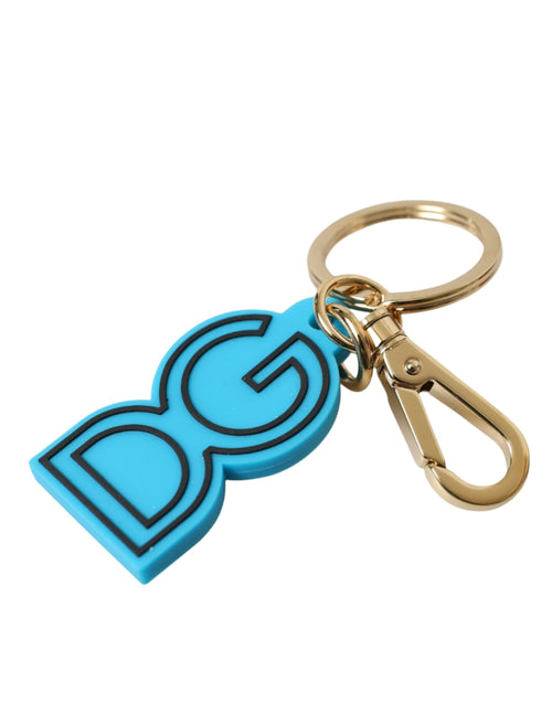 Dolce & Gabbana Blue Rubber Gold Tone Metal DG Logo Keyring Keychain - ClickThatClicks 
