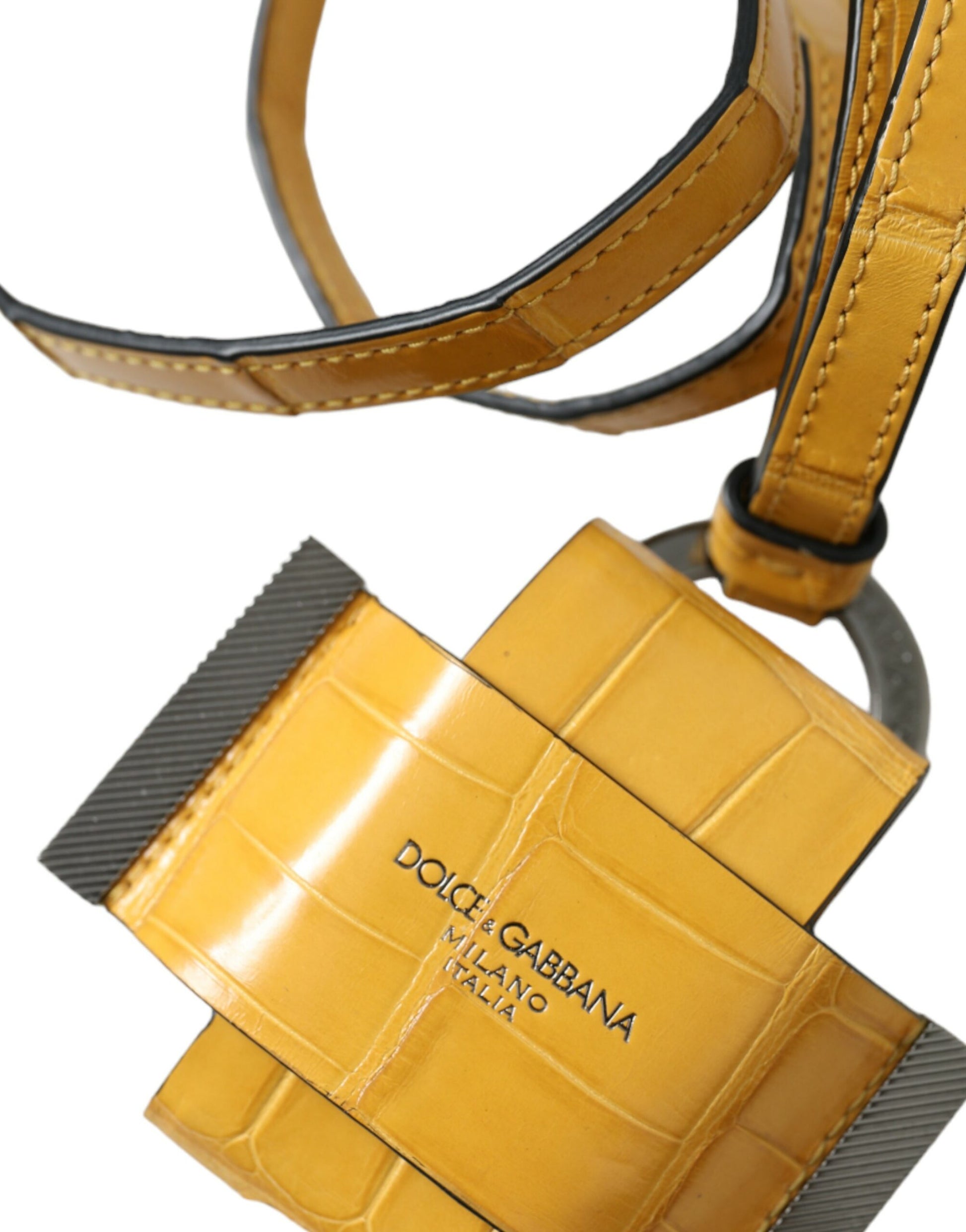 Dolce & Gabbana Yellow Crocodile Leather Logo Print Lanyard Keychain - ClickThatClicks 