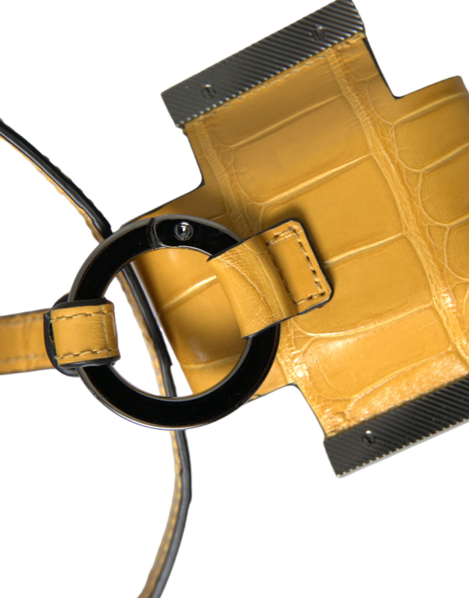 Dolce & Gabbana Yellow Crocodile Leather Logo Print Lanyard Keychain - ClickThatClicks 