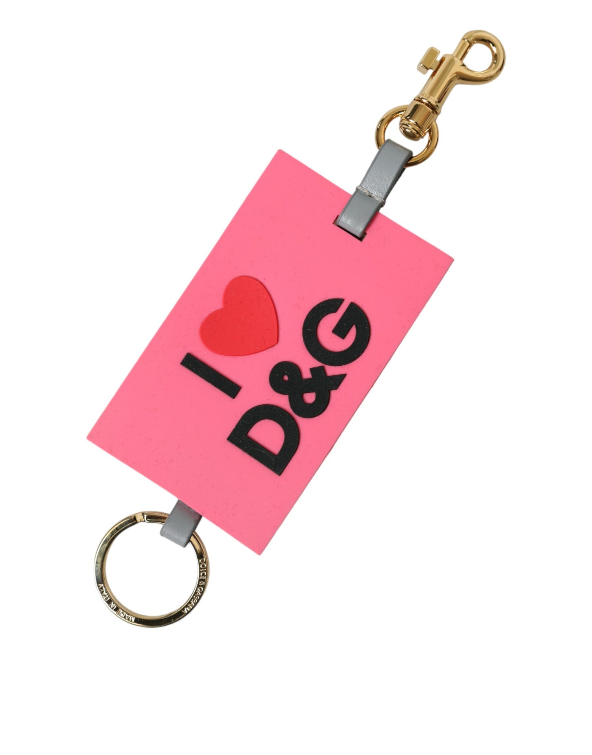 Dolce & Gabbana Pink Silicone DG Logo Gold Brass Keychain - ClickThatClicks 
