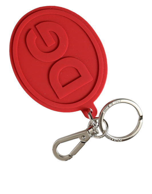 Dolce & Gabbana Red Rubber DG Logo Silver Brass Metal Keyring Keychain - ClickThatClicks 