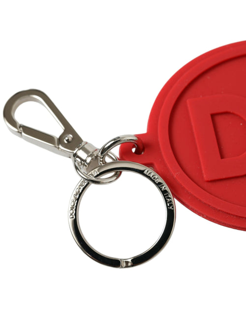 Dolce & Gabbana Red Rubber DG Logo Silver Brass Metal Keyring Keychain - ClickThatClicks 