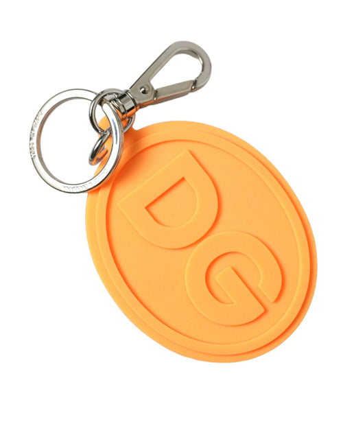 Dolce & Gabbana Orange Rubber DG Logo Silver Brass Metal Keyring Keychain - ClickThatClicks 