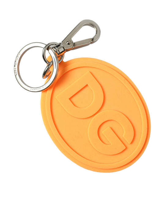 Dolce & Gabbana Orange Rubber DG Logo Silver Brass Metal Keyring Keychain - ClickThatClicks 
