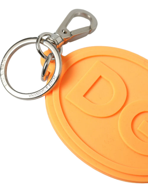 Dolce & Gabbana Orange Rubber DG Logo Silver Brass Metal Keyring Keychain - ClickThatClicks 