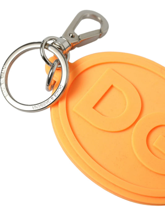 Dolce & Gabbana Orange Rubber DG Logo Silver Brass Metal Keyring Keychain - ClickThatClicks 