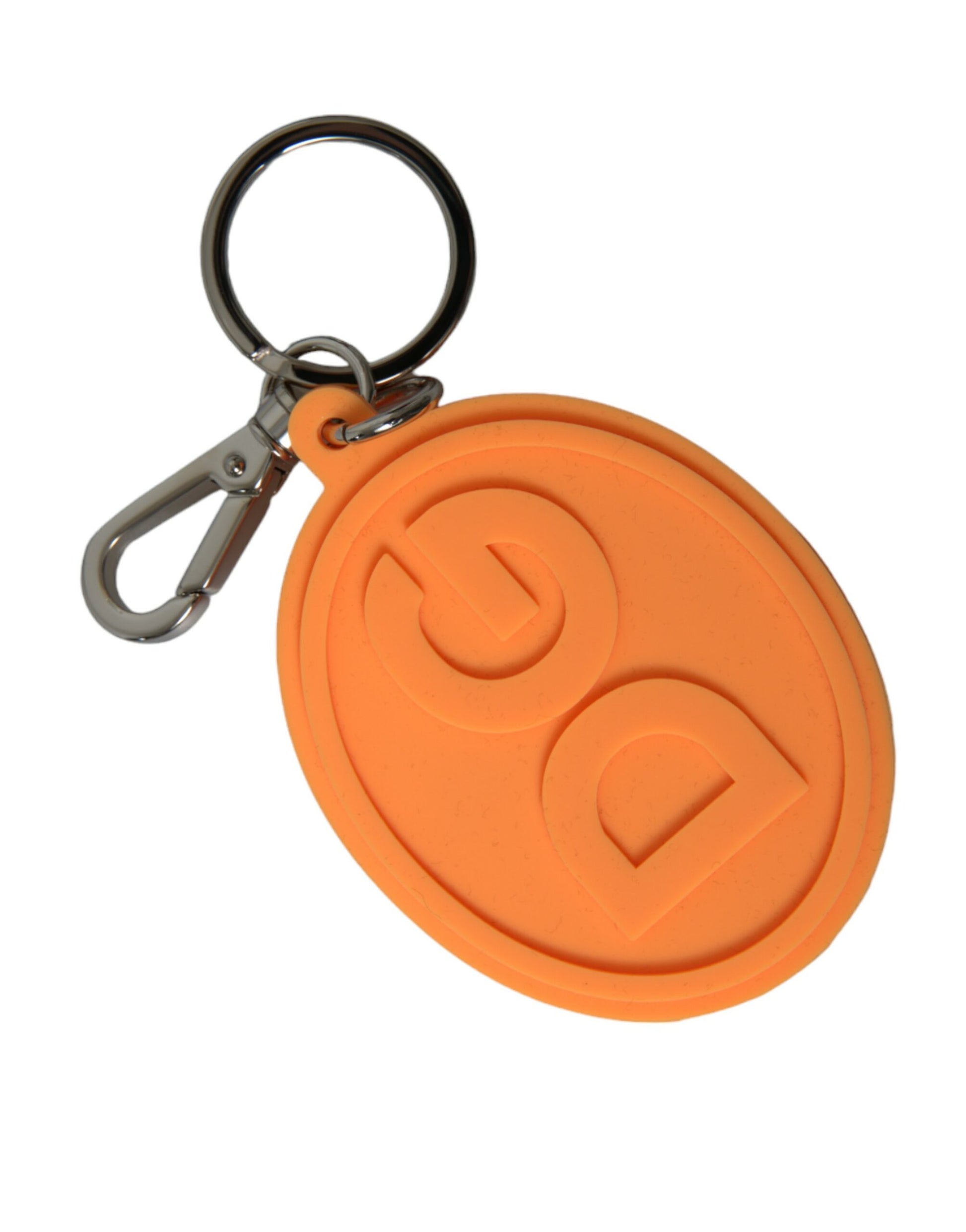 Dolce & Gabbana Orange Rubber DG Logo Silver Brass Metal Keyring Keychain - ClickThatClicks 