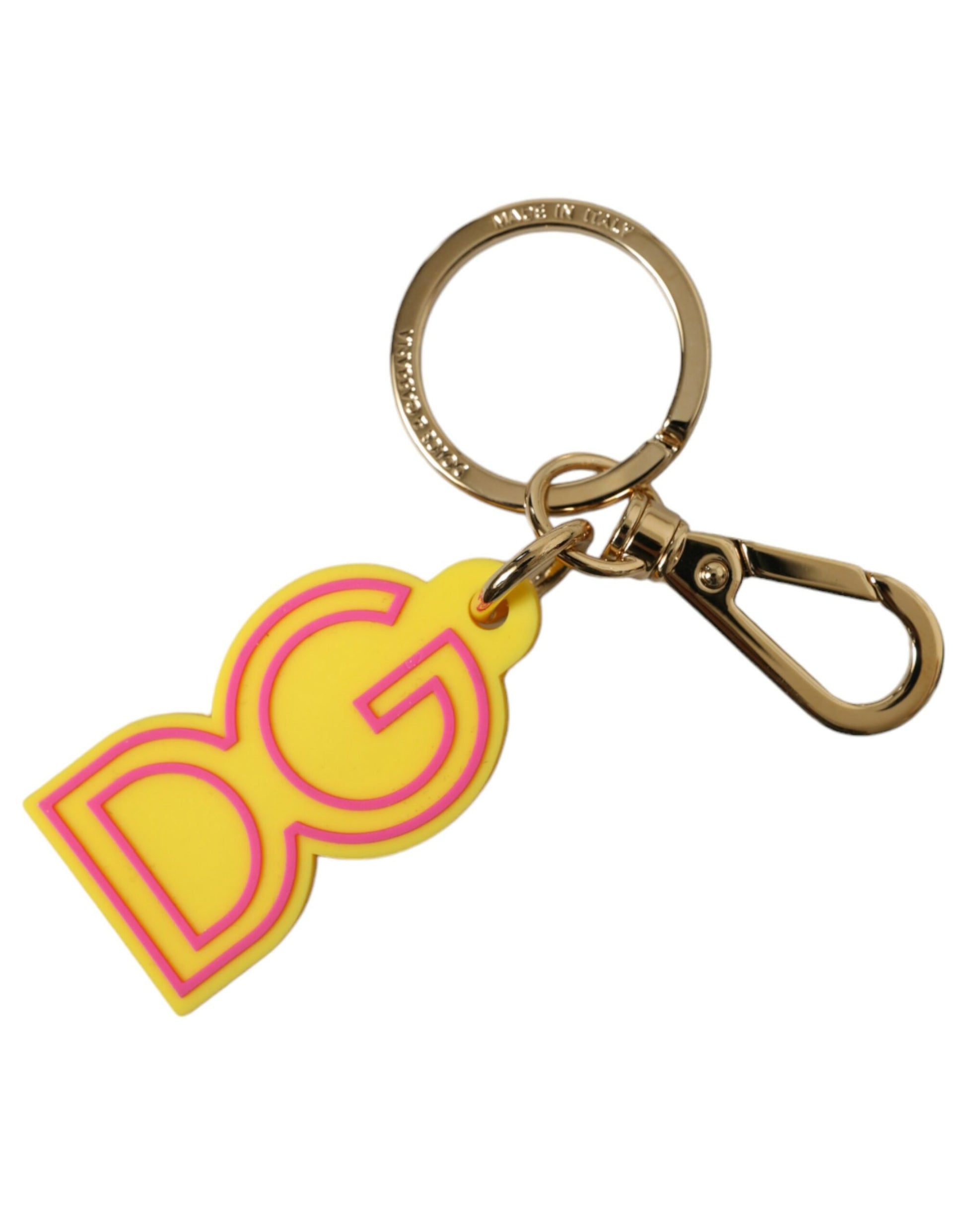Dolce & Gabbana Yellow Rubber Gold Tone Metal DG Logo Keyring Keychain - ClickThatClicks 