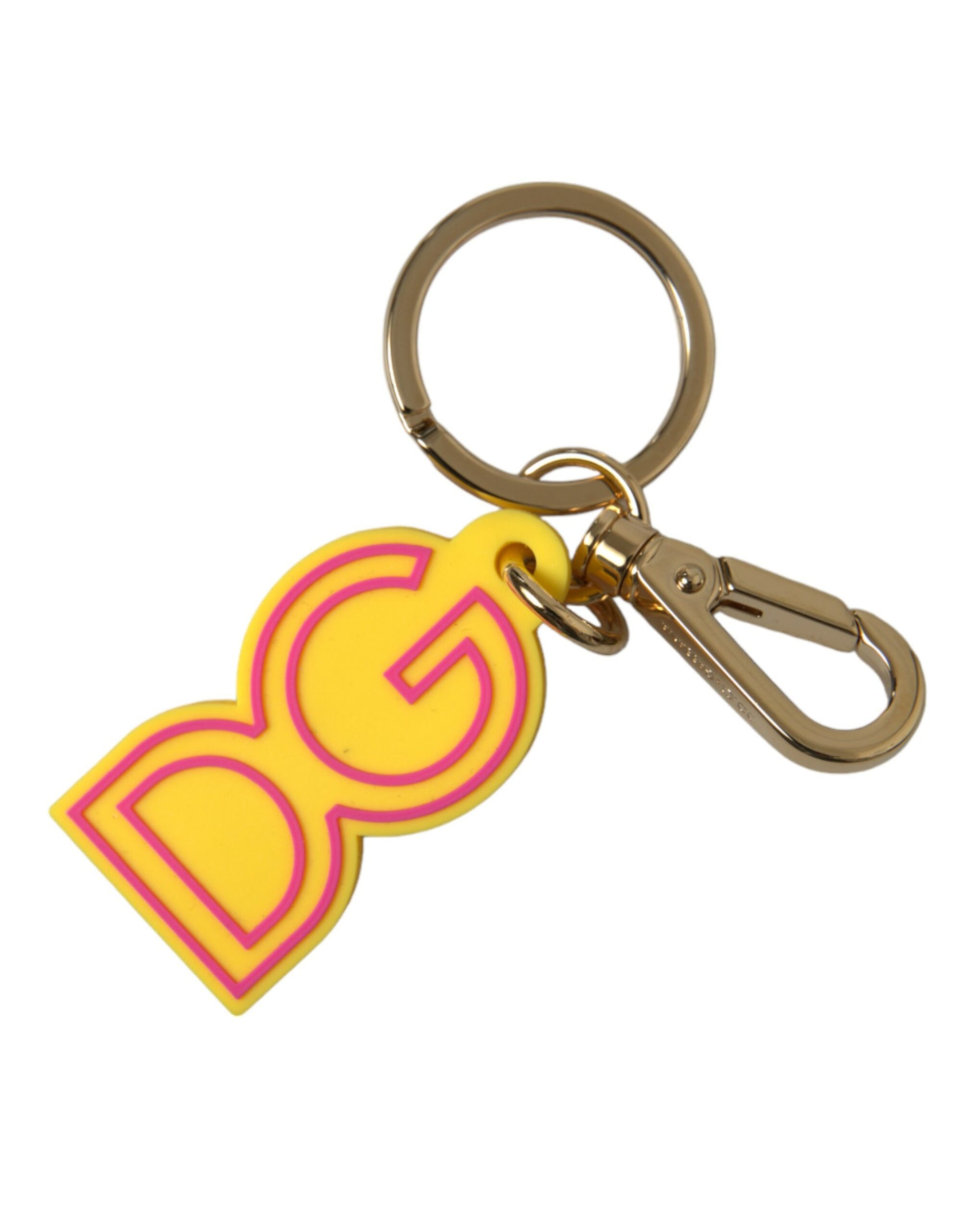 Dolce & Gabbana Yellow Rubber Gold Tone Metal DG Logo Keyring Keychain - ClickThatClicks 