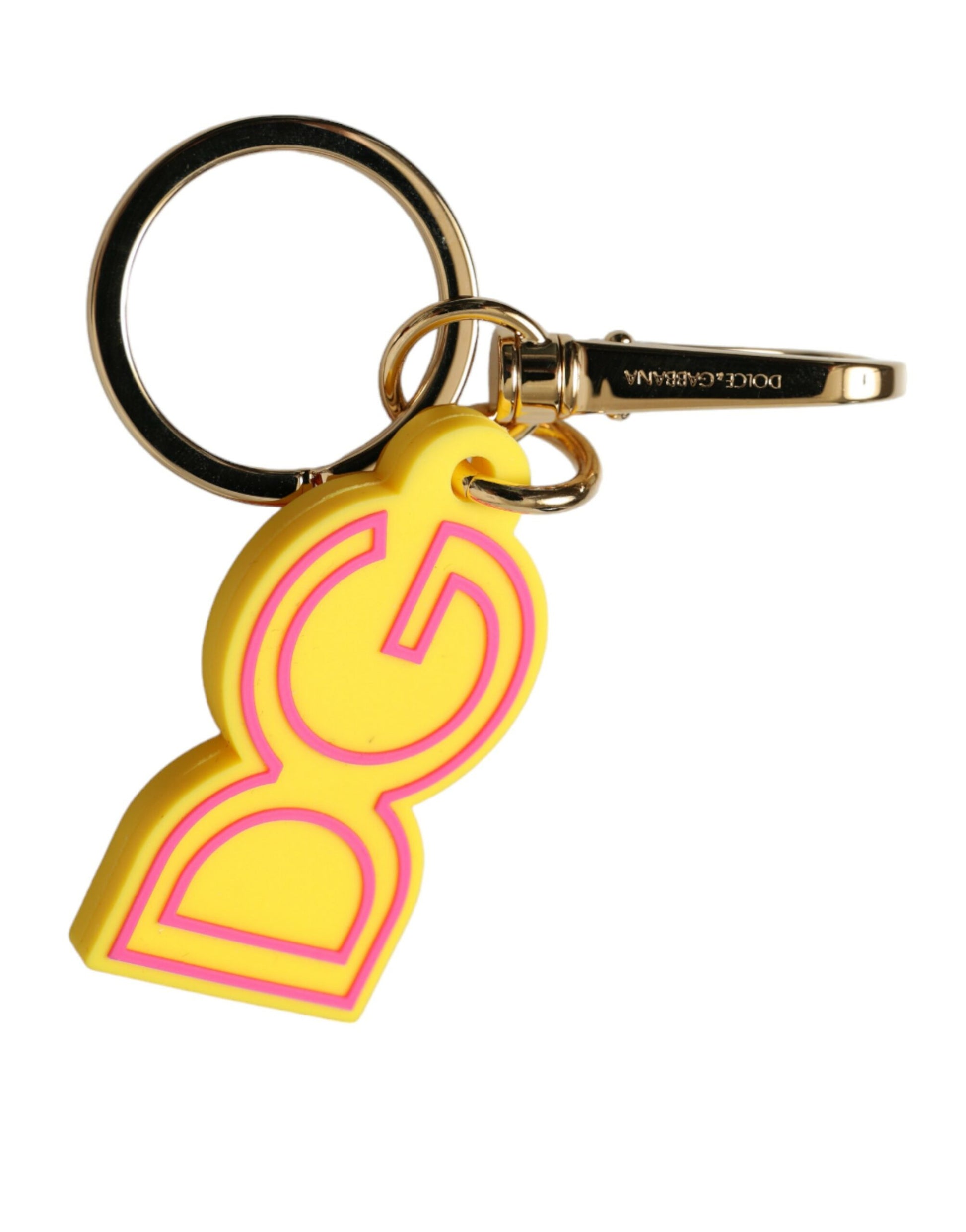 Dolce & Gabbana Yellow Rubber Gold Tone Metal DG Logo Keyring Keychain - ClickThatClicks 