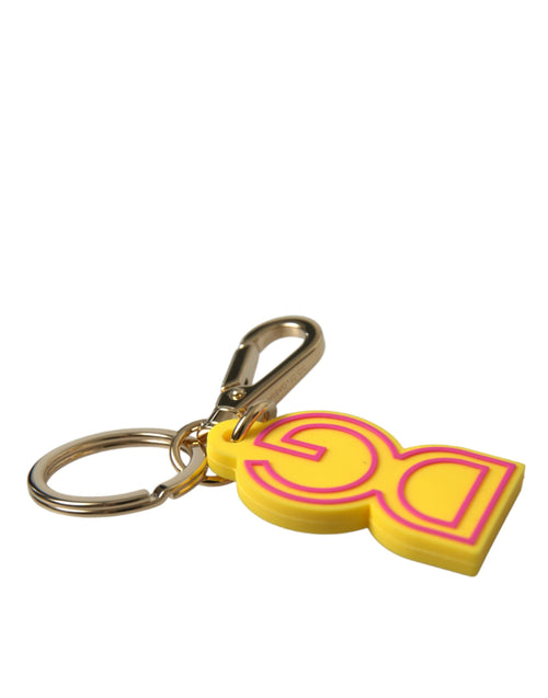Dolce & Gabbana Yellow Rubber Gold Tone Metal DG Logo Keyring Keychain - ClickThatClicks 