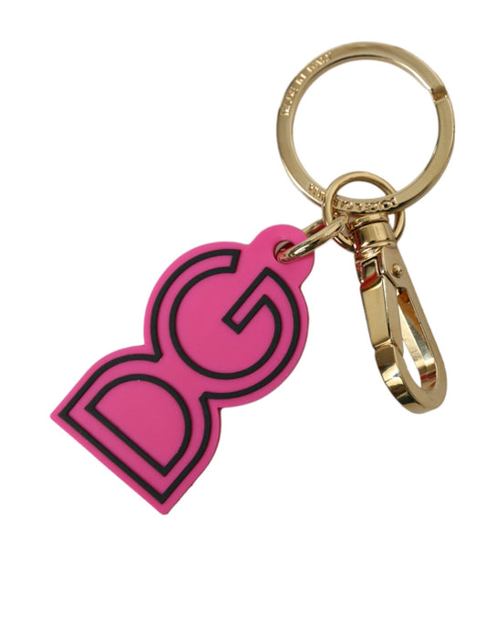 Dolce & Gabbana Pink Rubber Gold Tone Metal DG Logo Keyring Keychain - ClickThatClicks 