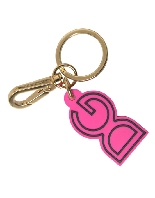 Dolce & Gabbana Pink Rubber Gold Tone Metal DG Logo Keyring Keychain - ClickThatClicks 