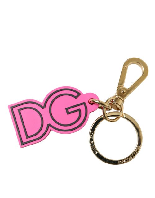 Dolce & Gabbana Pink Rubber Gold Tone Metal DG Logo Keyring Keychain - ClickThatClicks 