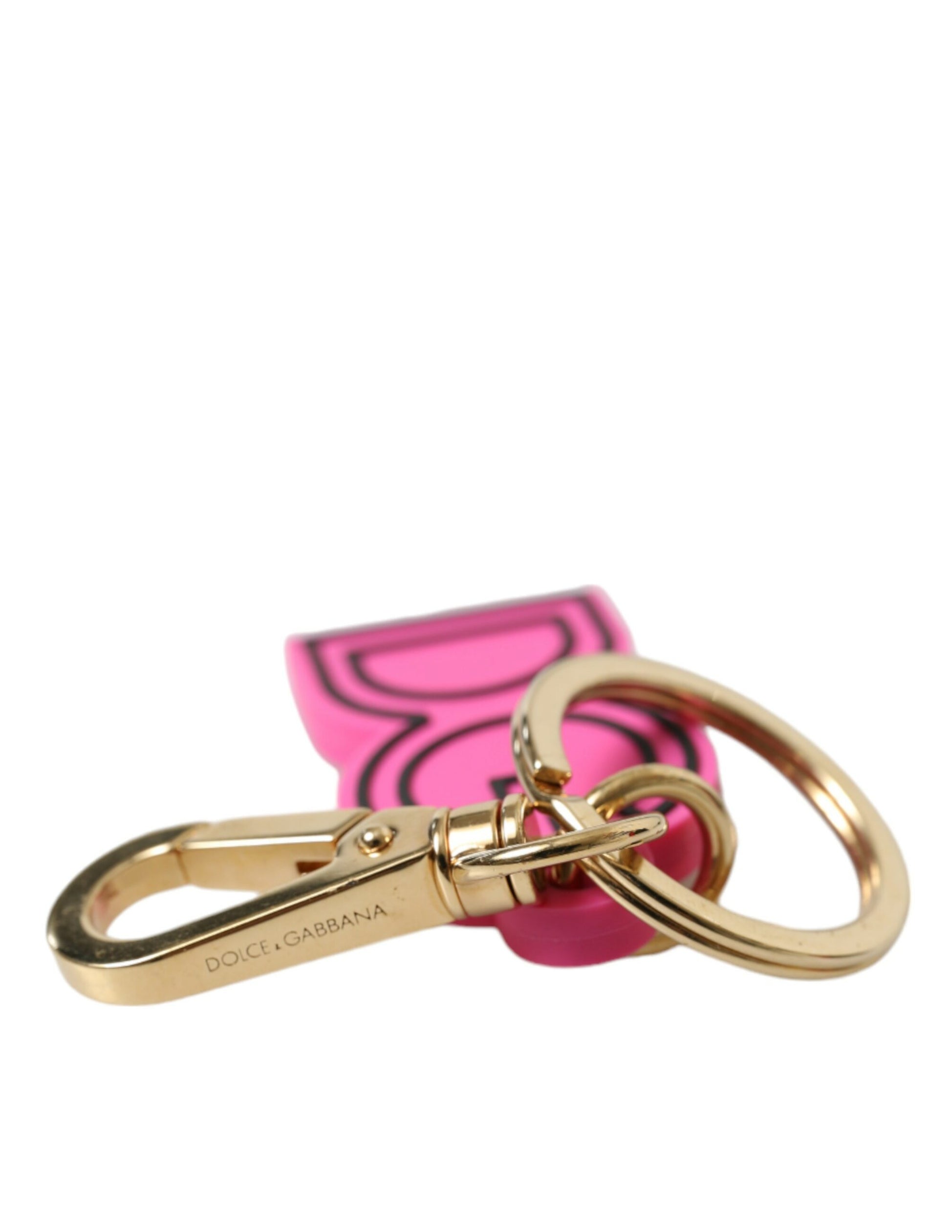 Dolce & Gabbana Pink Rubber Gold Tone Metal DG Logo Keyring Keychain - ClickThatClicks 