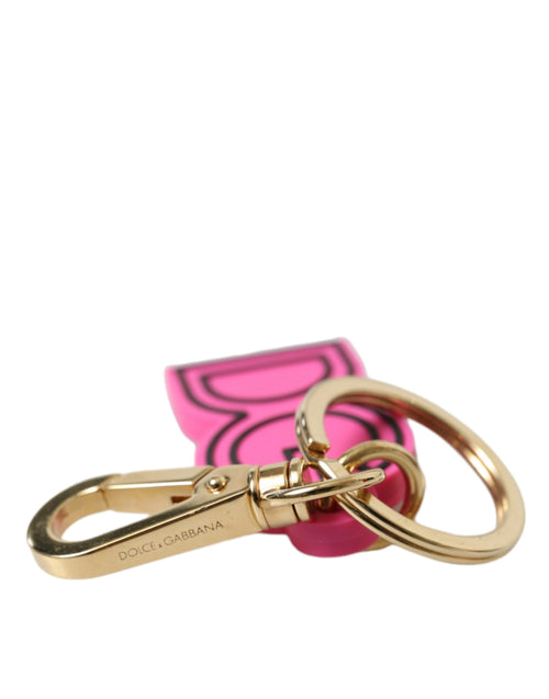 Dolce & Gabbana Pink Rubber Gold Tone Metal DG Logo Keyring Keychain - ClickThatClicks 