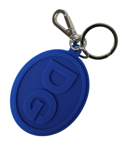 Dolce & Gabbana Blue Rubber DG Logo Silver Brass Metal Keyring Keychain - ClickThatClicks 
