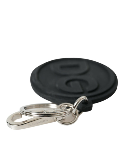 Dolce & Gabbana Black Rubber DG Logo Silver Brass Metal Keyring Keychain - ClickThatClicks 