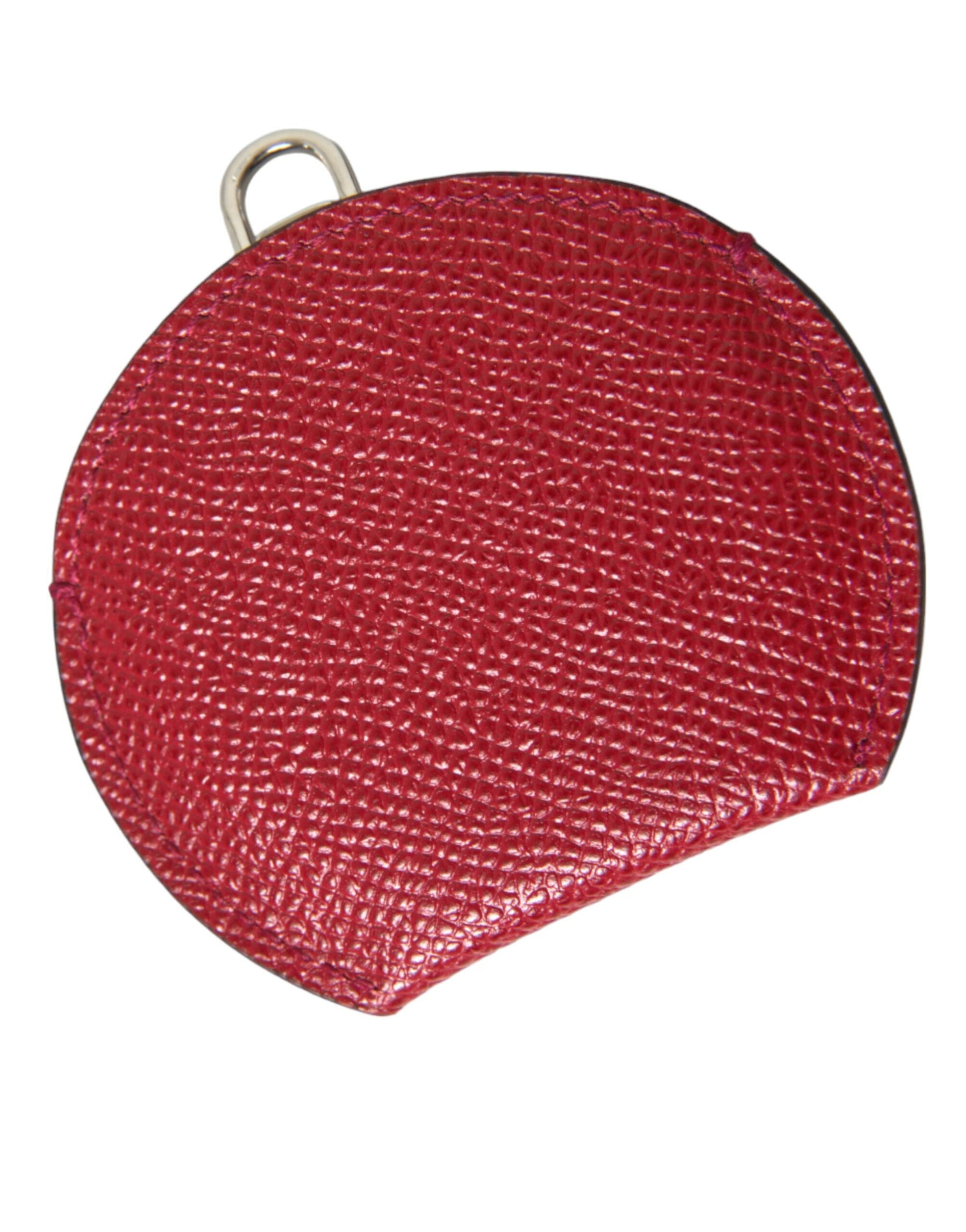 Dolce & Gabbana Red Calfskin Leather Round Logo Hand Mirror Holder - ClickThatClicks 