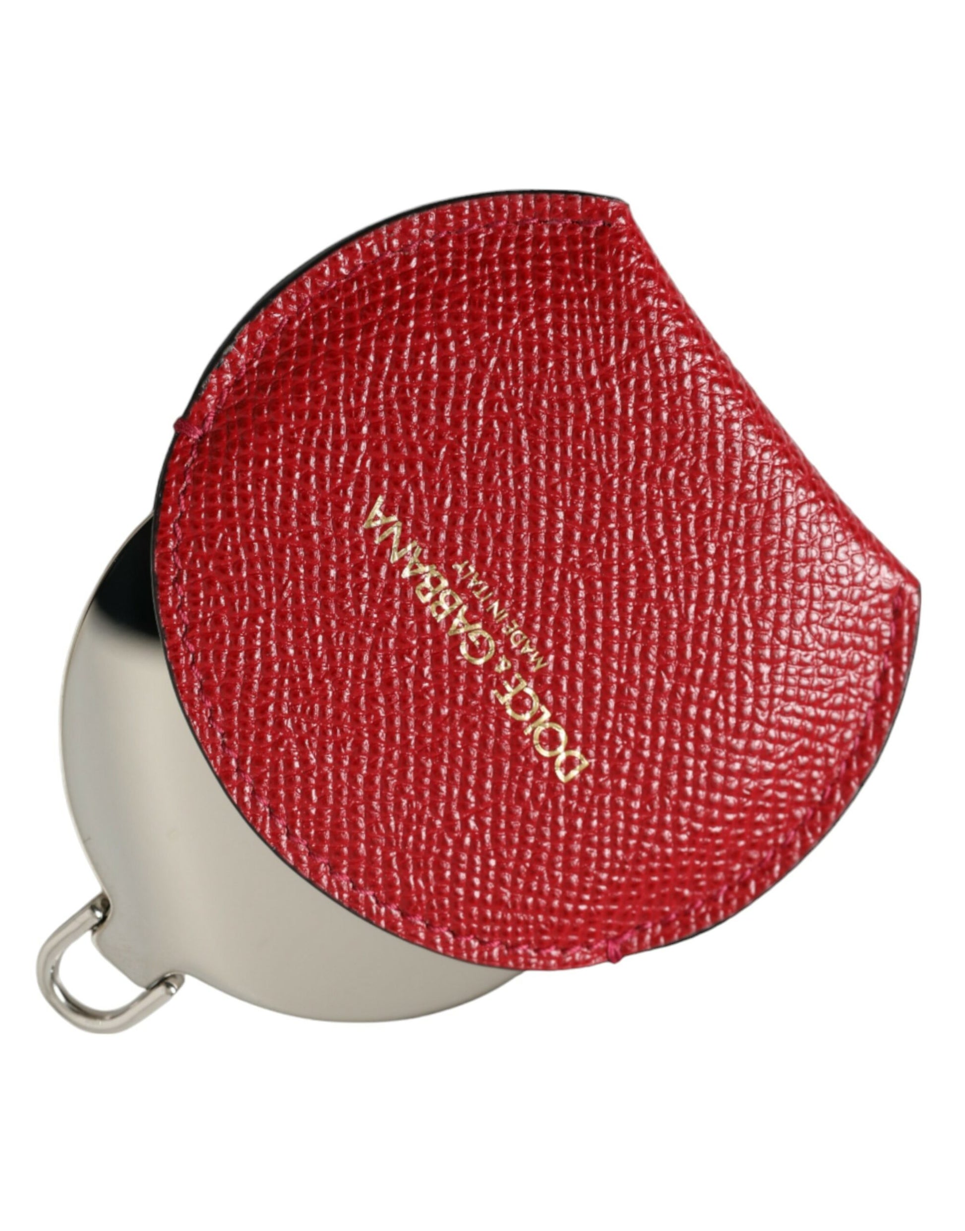 Dolce & Gabbana Red Calfskin Leather Round Logo Hand Mirror Holder - ClickThatClicks 