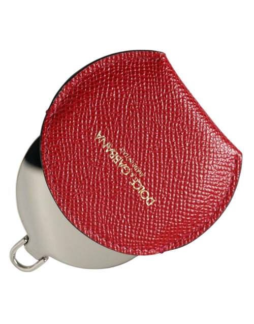 Dolce & Gabbana Red Calfskin Leather Round Logo Hand Mirror Holder - ClickThatClicks 