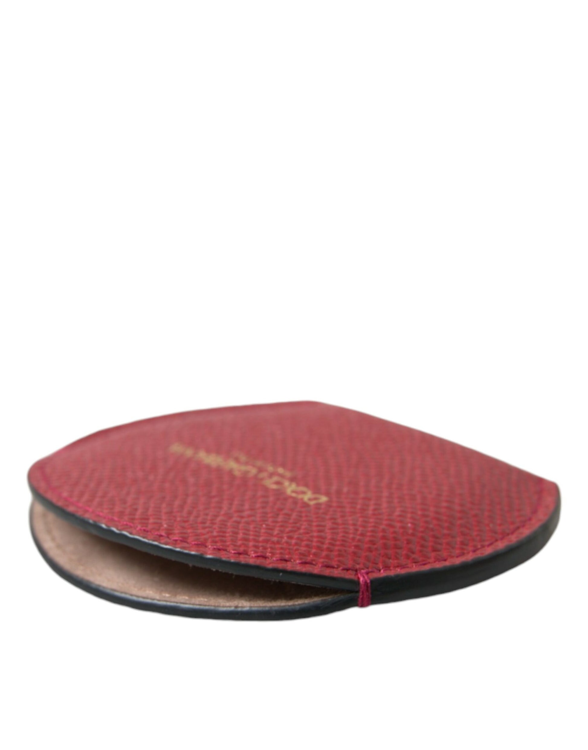Dolce & Gabbana Red Calfskin Leather Round Logo Hand Mirror Holder - ClickThatClicks 