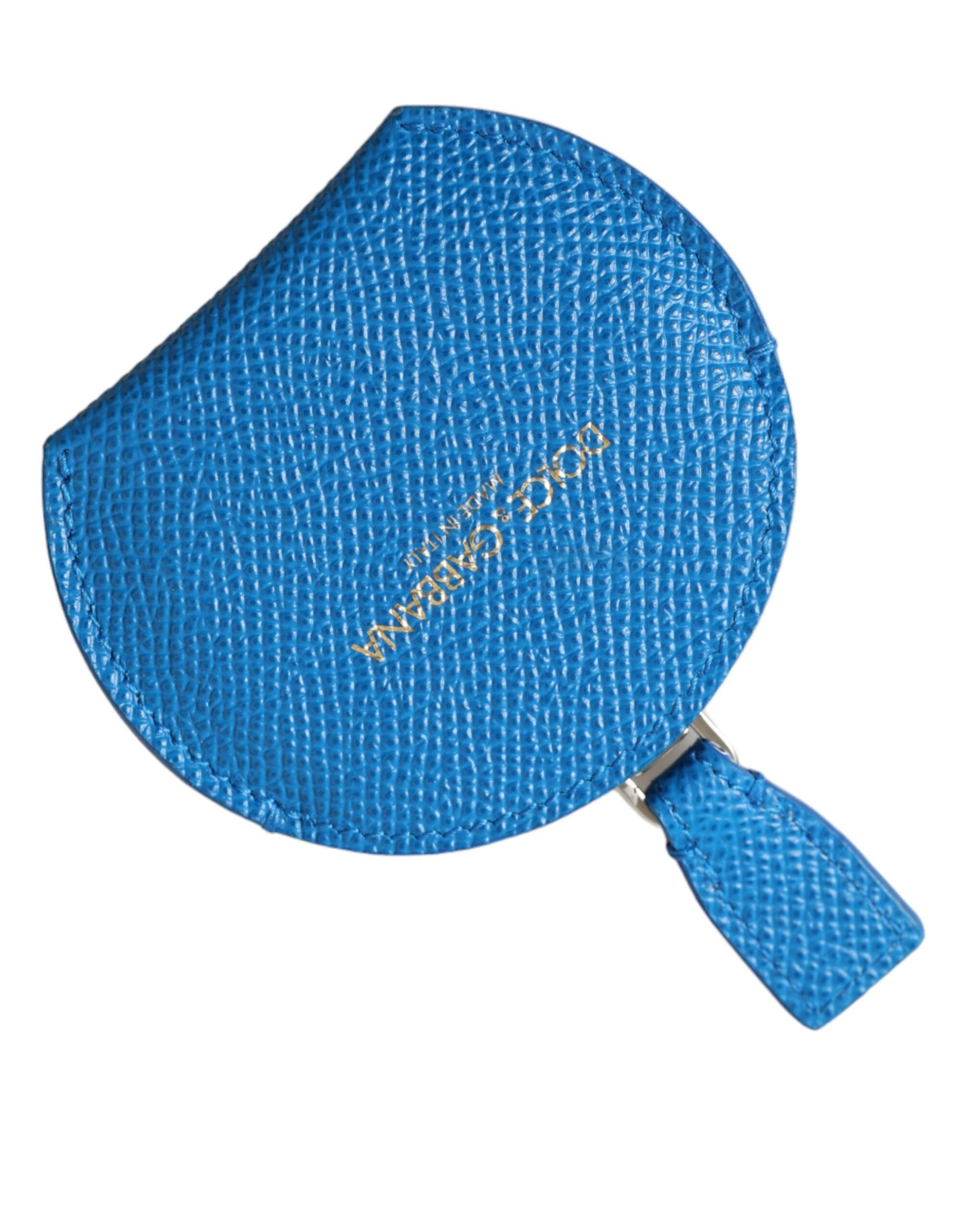Dolce & Gabbana Blue Calfskin Leather Round Logo Hand Mirror Holder - ClickThatClicks 