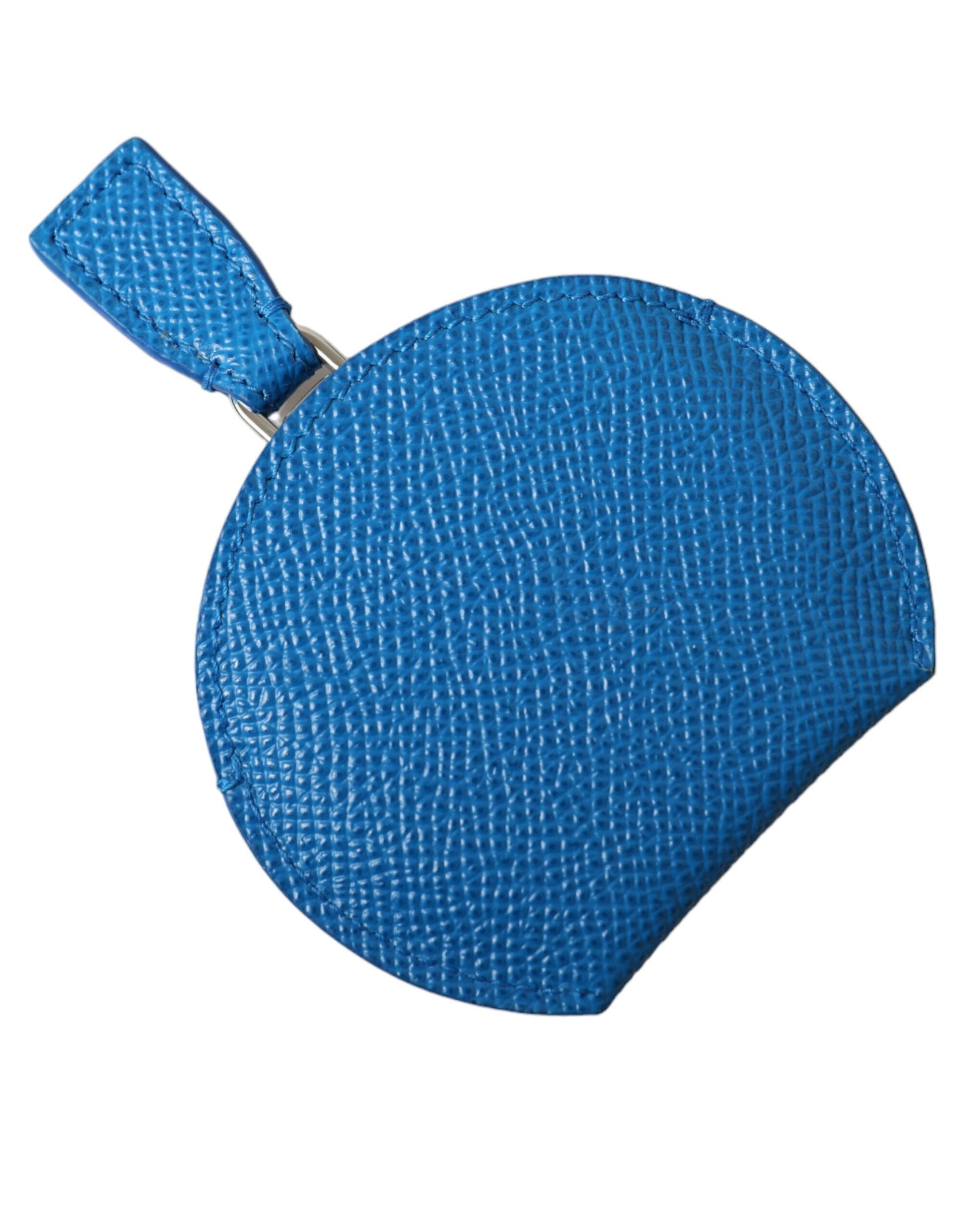Dolce & Gabbana Blue Calfskin Leather Round Logo Hand Mirror Holder - ClickThatClicks 